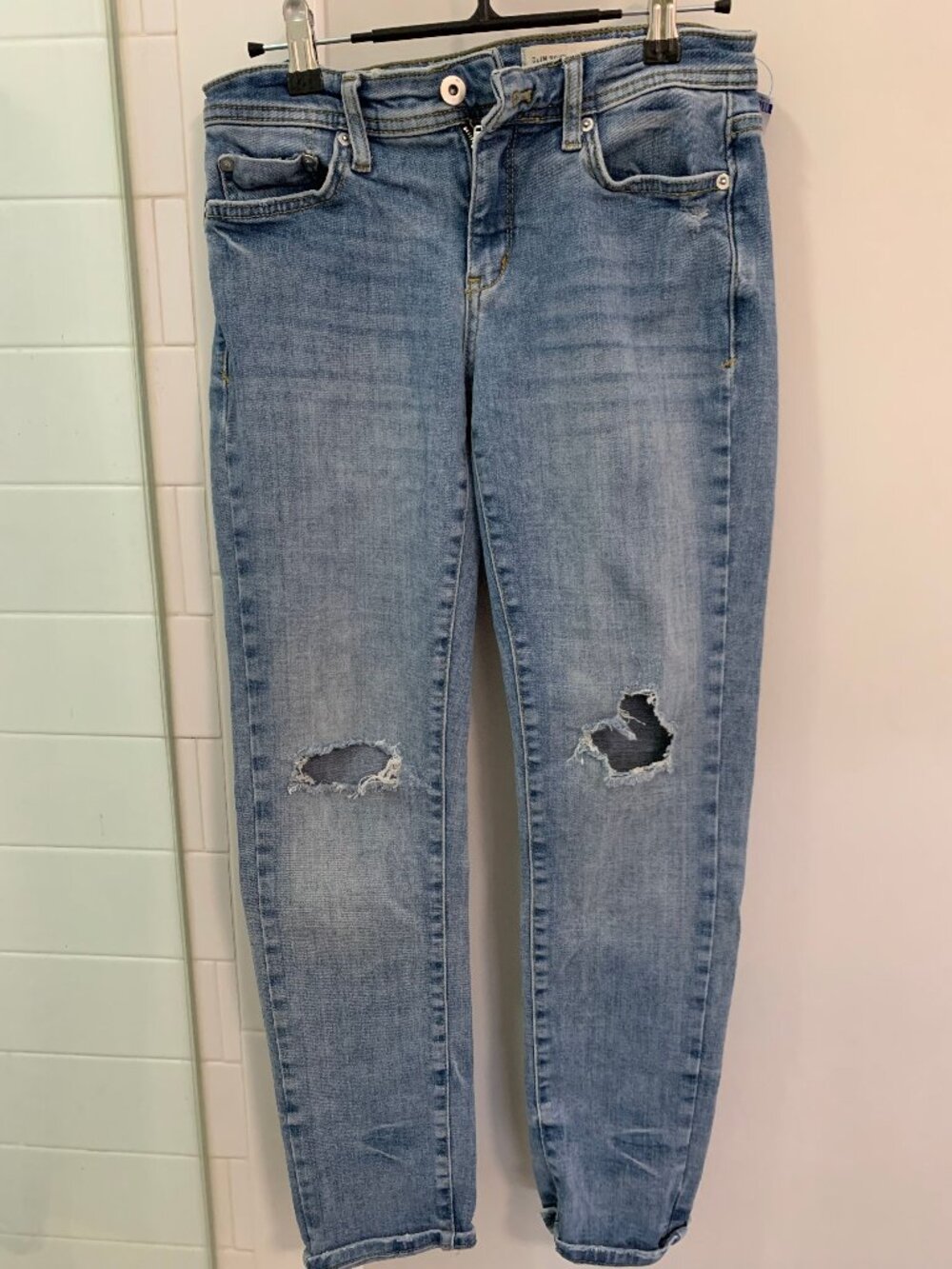 Pilcro and the Letterpress Slim Boyfriend Jeans Women's 25 Blue Distressed Denim